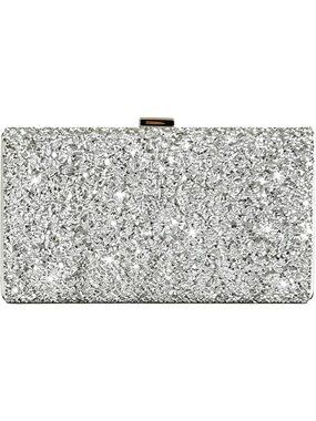 Women's Silver Sparkling Rhinestone Clutch Purse Bedazzled Evening Party Bag
